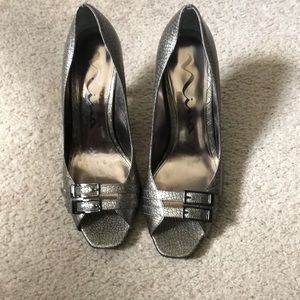 Nina Open Toe Bronze Silver Heels